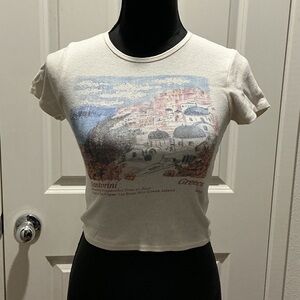 UO Santorini Graphic Crop Tee - Cream NWOT